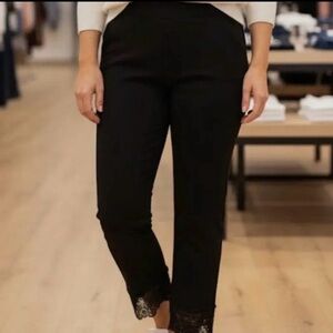 Elegant Black Lace Trim Pants